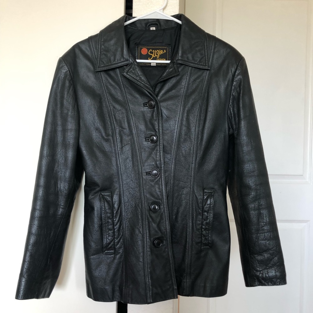Black button up leather jacket